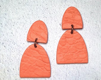 Retro Modern Statement Lightweight Unique Orange Titanium Post Polymer Clay Earrings