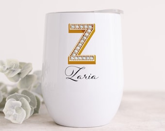 Personalized Stemless tumbler with bling font, personalized wine tumbler, insulated stemless tumbler, customized stainless steel tumbler