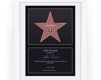 Gepersonaliseerde Hollywood Star of Fame-kunst, aangepaste naamafdruk