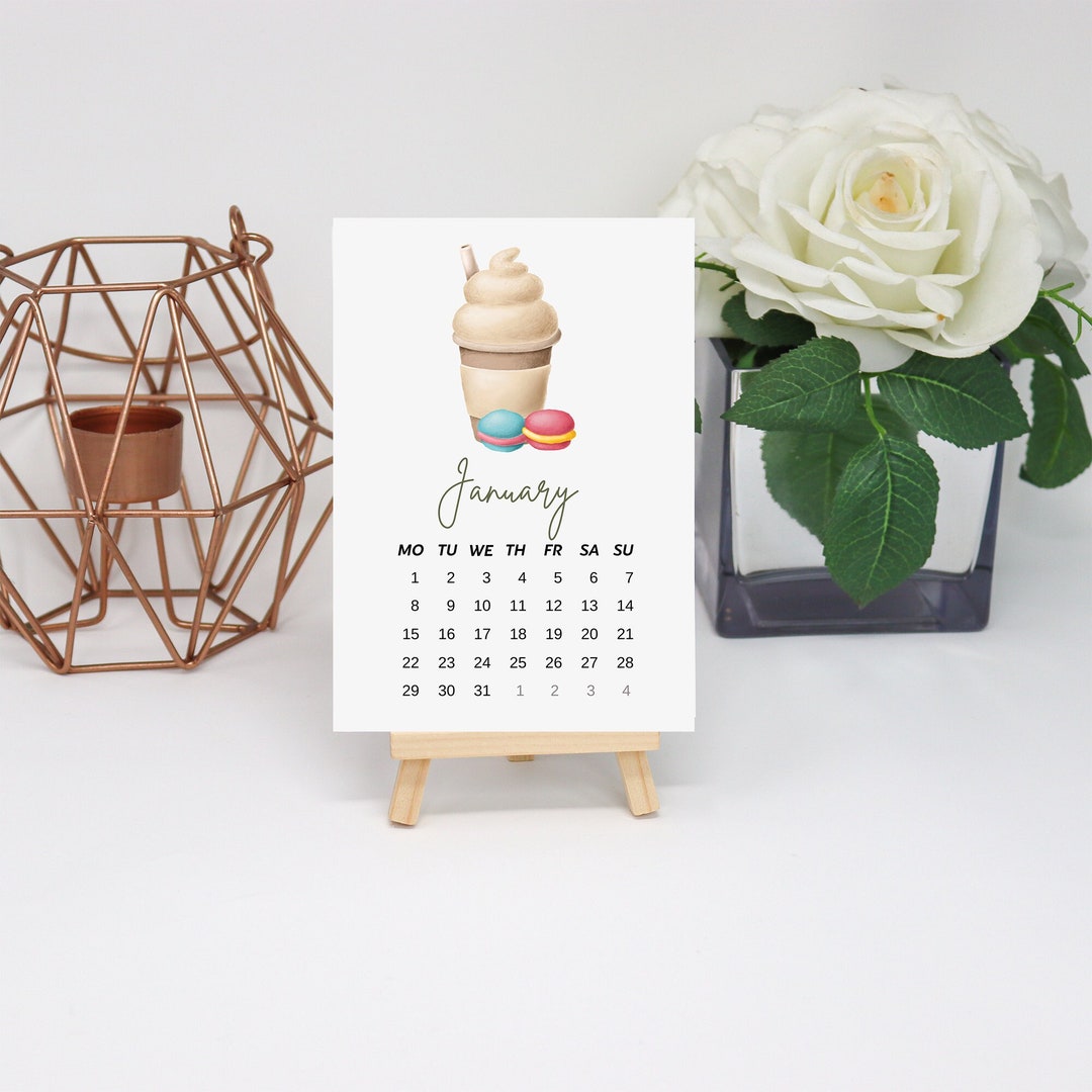 2024 Mini Desk Calendar With Easel, Sweet Treats Illustrated Desk