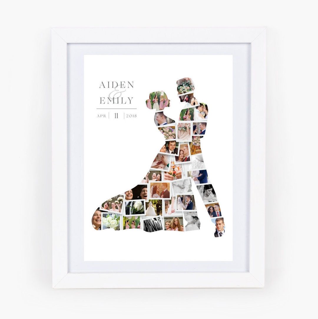 Personalized Bride and Groom Photo Collage Wall Art, Wedding Gift for