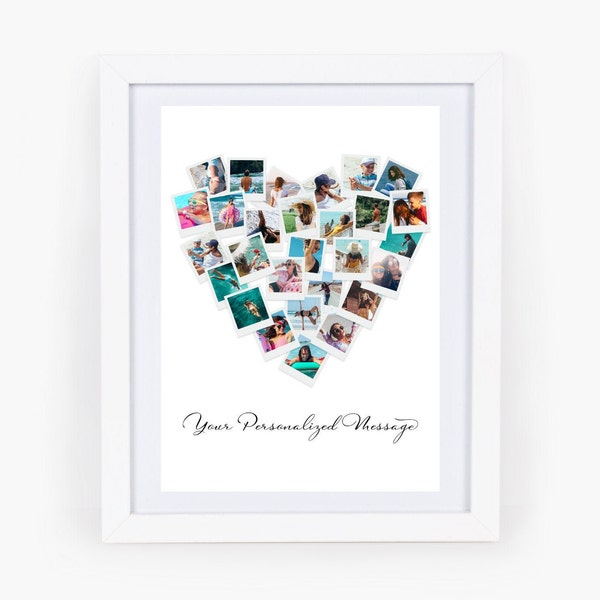 Heart shaped photo collage with a personalized message