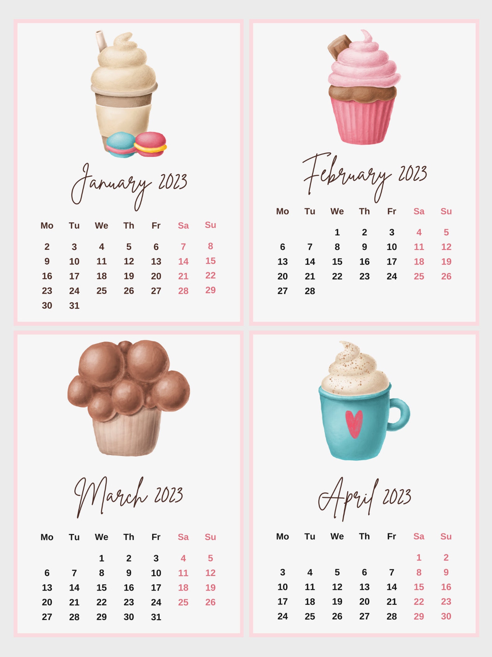 2023 Mini Desk Calendar With Easel Sweet Treats Illustrated Etsy UK