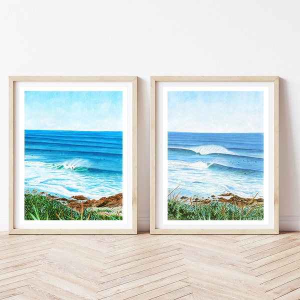 Ocean Paintings, Original Artwork, Set of 2, Yallingup Print, Western Australia, Ocean Art, Surf Art.
