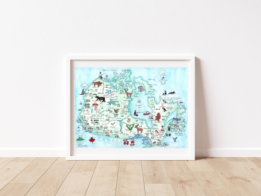 Canada Map, Water Colour Map, Tourist Attraction, A4 Art Print - Etsy