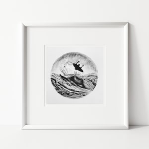Original Big Wave Painting, Black and White.