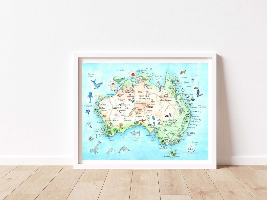 A4 Australian Map Art, Water Colour Map, Tourist Attraction, - Etsy