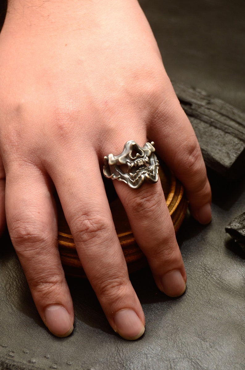 Handcrafted Give Ideas for Him Japanese Oni Men/'s Fashion HANNYA SKULL Silver Ring