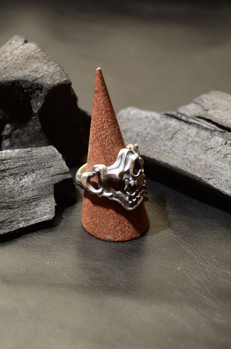 Handcrafted Give Ideas for Him Japanese Oni Men/'s Fashion HANNYA SKULL Silver Ring