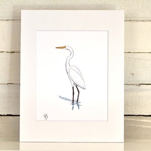 Great Egret Matted Print, one-of-a-kind watercolor painting