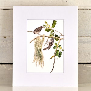 Titmouse Matted Print, one-of-a-kind watercolor painting