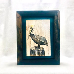 Brown Pelican on wood/ Framed Print/ Gift/ Bird Art/ Prints on Wood/ Nature Print/ Home Decor/ Wall Hanging Art