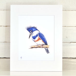 Kingfisher Matted Print, one-of-a-kind watercolor painting