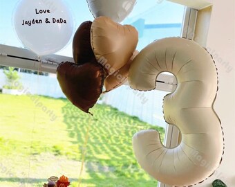 Large Neutral Nude/Caramel Number Balloons Pastel Beige/Cream Number Balloon Coffer Heart/Round Balloon for Birthday Baby Shower Anniverdary