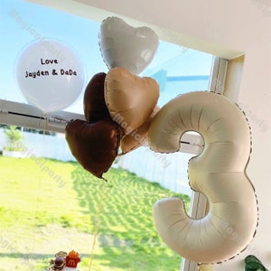 Large Neutral Nude/Caramel Number Balloons Pastel Beige/Cream Number Balloon Coffer Heart/Round Balloon for Birthday Baby Shower Anniverdary