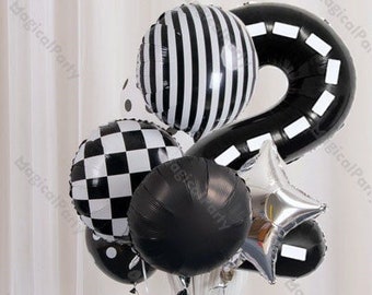 Retro Race Car Themed Black Number Balloon 16&quot;/32&quot;/40&quot; DIY Birthday F1 Car themed Balloons Two Fast Party Baby Shower Racing Car Party Decor