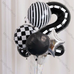 Retro Race Car Themed Black Number Balloon 16"/32"/40" DIY Birthday F1 Car themed Balloons Two Fast Party Baby Shower Racing Car Party Decor