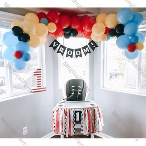 70 palloncini per auto da corsa per compleanno, kit ghirlanda di palloncini fai da te a tema auto da corsa retrò, bandiera Vroom, banner per baby shower, decorazioni per compleanno Fast One