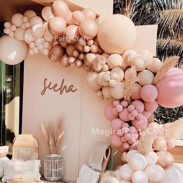 158pcs Pastel Blush Balloons Garland Kit Nude Apricot Copper Dusty Pink Doubled Balloon Arch for Birthday Bridal Shower Wedding Backdrop