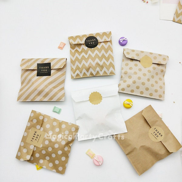 25pcs 4"*5.9"Kraft sac en papier naturel Kraft dot Chevron mini sac blanc Thanksgiving party Sac d’emballage sac de bonbons Sac de riz poulet wrap bag