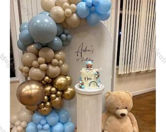 117pcs Retro Balloon Arch Kit Smoke Brown Blue Balloons Gender Reveal Baby Shower Bear Theme  Kid Birthday Wedding Anniversary Party Decor