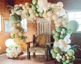 Kit de guirlande de ballons vert sauge Ballons verts rétro avec ballons  blush pêche et ballons en métal doré pour mariage, fête d'anniversaire,  fête prénatale, décoration de fond 