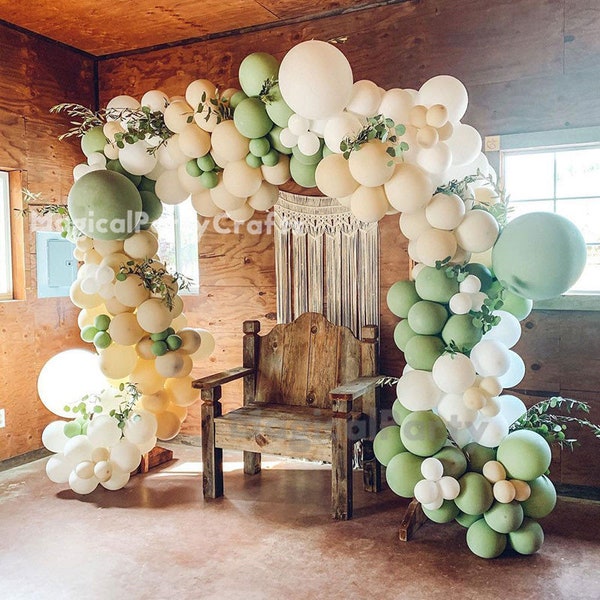 97/189pcs Eucalyptus Balloon Garland Kit White Sand Sage Balloons Bridal Shower Wedding Eucalyptus Dusty Green Baby Shower DIY Balloon Arch