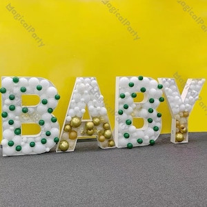 Marco de globo para bebé PRECORTADO Todas las letras (A - Z) de la plantilla de mosaico de globos Caja de marco gigante Decoraciones para baby shower Revelación de género Cumpleaños