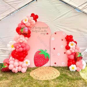 124pcs Sweet Strawberry Balloon Arch Kit Matte Red Pink Daisy Balloons Baby Shower Gender Reveal Baby Shower Birthday Wedding Party Decor