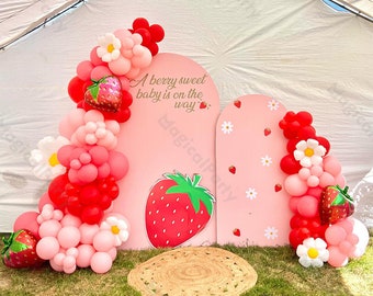 124pcs Sweet Strawberry Balloon Arch Kit Matte Red Pink Daisy Balloons Baby Shower Gender Reveal Baby Shower Birthday Wedding Party Decor