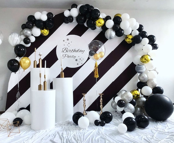 130pcs Marble Balloons Garland Kit Chrome Gold Black White Balloon Arch  Birthday Wedding Baby Shower Hollywood Party Decorations 