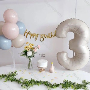 Gaint 40inch Cream Number Balloon Ivory White Beige First Birthday Balloons Large Foil Balloons Mylar Number Balloons 0 1 2 3 4 5 6 7 8 9