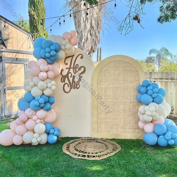 142pc Boho Balloon Garland Kit, Light Blue,dusk Pink,natural Sand