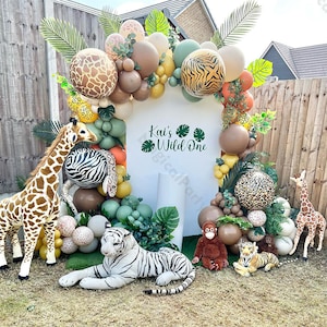 Kit arco ghirlanda di palloncini con 120 pezzi Jungle Safari, Wild One 1° compleanno, palloncini in foil con stampe di animali, decorazioni per la festa di compleanno di neonati