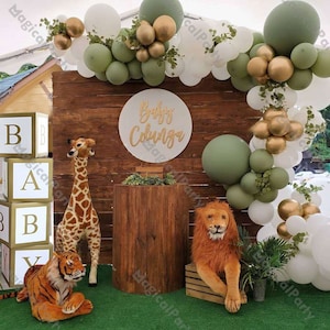 111pcs Green Balloon Garland Arch Kit with Eucalyptus Retro Green, White, Gold Balloons, Balloon Box for Baby Bridal Shower Birthday Party