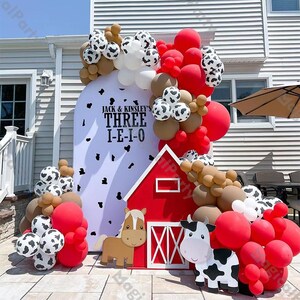 137pcs Holly Cow Farm Animal Theme Party Balloon Garland Kit Red Caramel Cow Print Balloons for Kid‘s Cowgirl/CowBoy Baby Shower Birthday