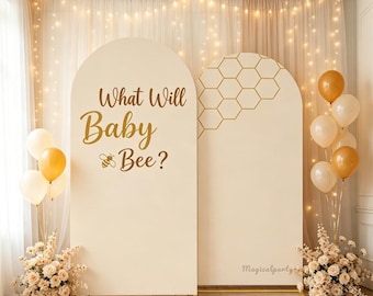 What Will Baby Bee Arch Backdrop Cover, Custom Honeybee Spandex Arch Cover, for Gender Reveal, Baby Shower & Kids Birthday Party Decoration
