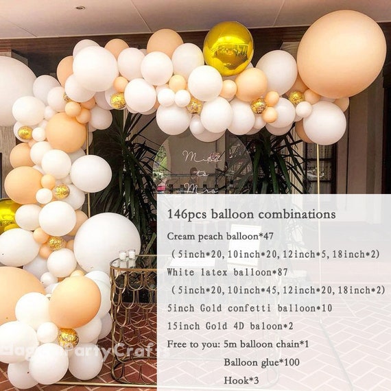 146pcs Blush Nude White Balloon Garland Arch Gold 4D Confetti Balloon Arch  Wedding & Engagement Bridal Shower Anniversary Earth Day Decor 