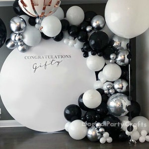 Kit ghirlanda di palloncini in marmo fai da te da 123 pezzi, argentati, neri, bianchi, cromati, per feste di compleanno, matrimoni, baby shower, decorazioni per feste di Hollywood