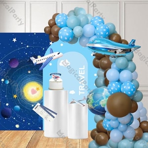 103 pièces Kit de guirlandes de ballons thème fête de voyage bleu poussiéreux caramel 4D avion terre anniversaire baby shower décorations d'anniversaire