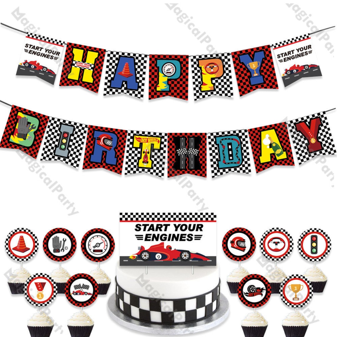 race-car-birthday-banner-racing-car-happy-birthday-party-flag-etsy