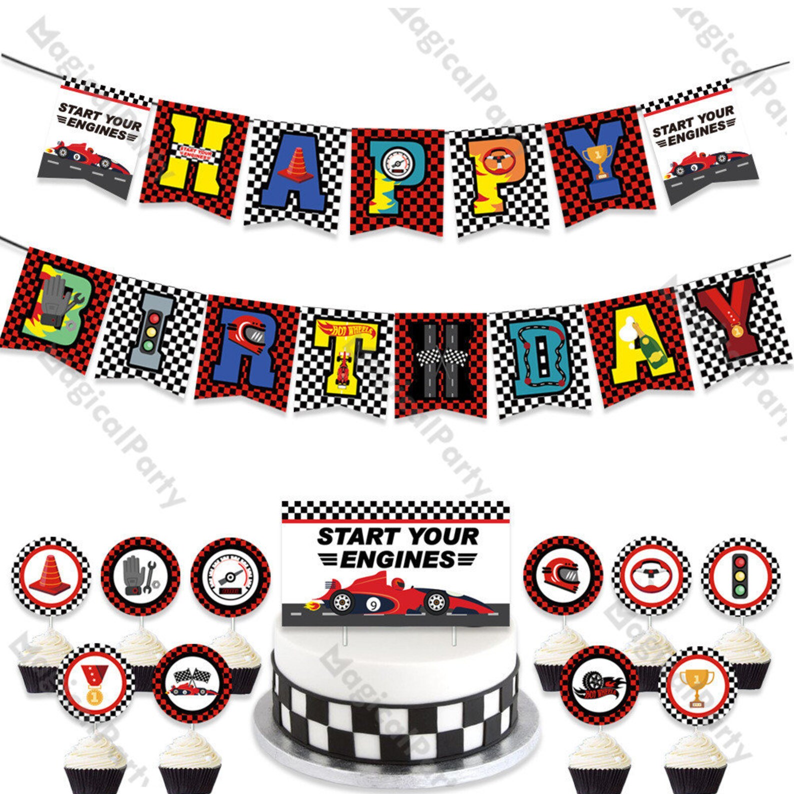 Race Car Birthday Banner Racing Car Happy Birthday Party Flag Etsy