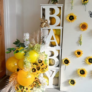 Cajas de globos con marco para fiesta de bebé precortadas, caja con letras o letras para rellenar globos, baby shower de mamá a abeja, obsequio de exhibición de género neutro