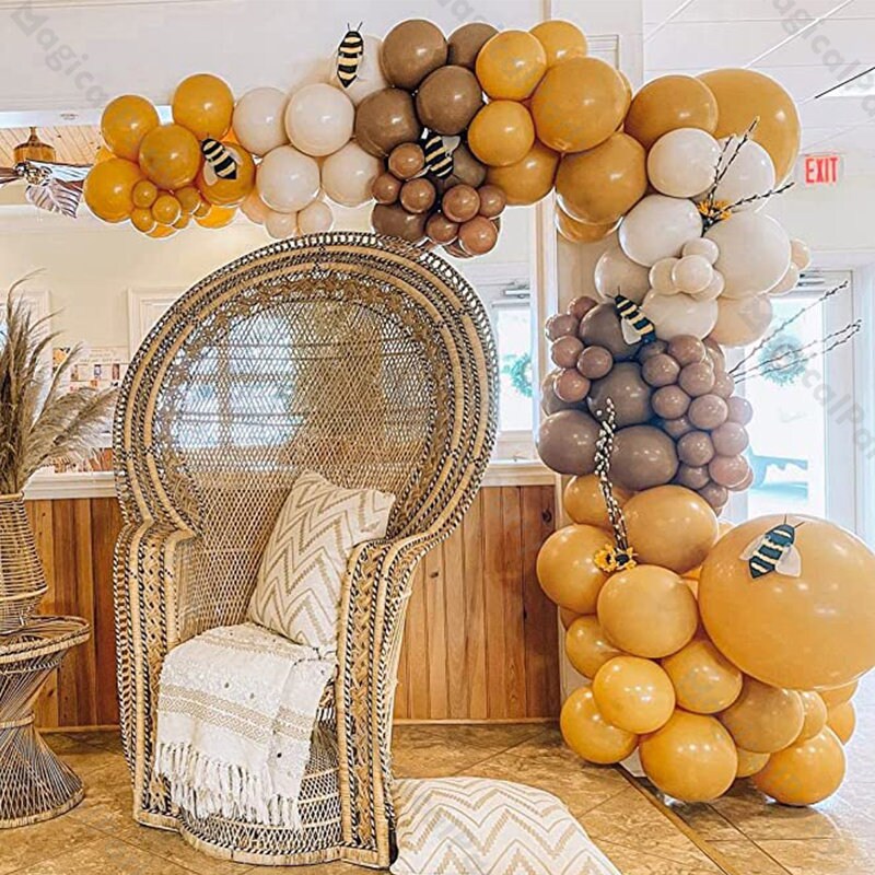 121pcs Mustard Yellow Balloon Arch Natural Sand Caramel Bumble Bee Balloons Baby Shower Birthday Gender Reveal Bee Party