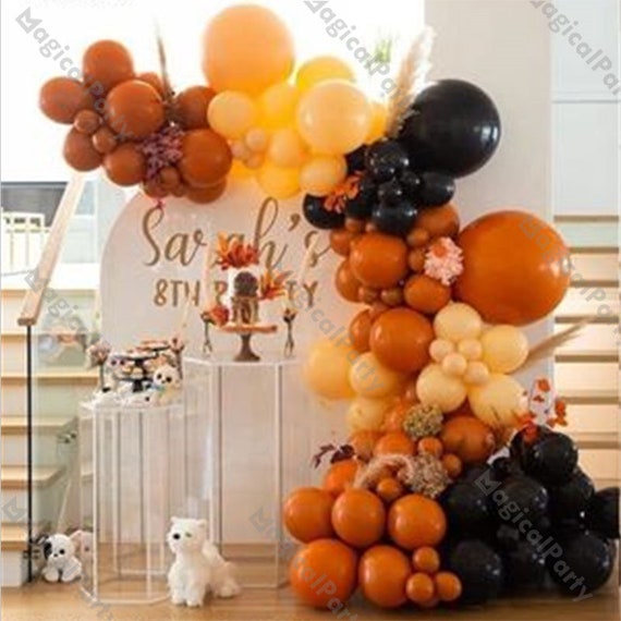 103pcs Double Stuffed Orange Apricot Black Balloon Garland Arch