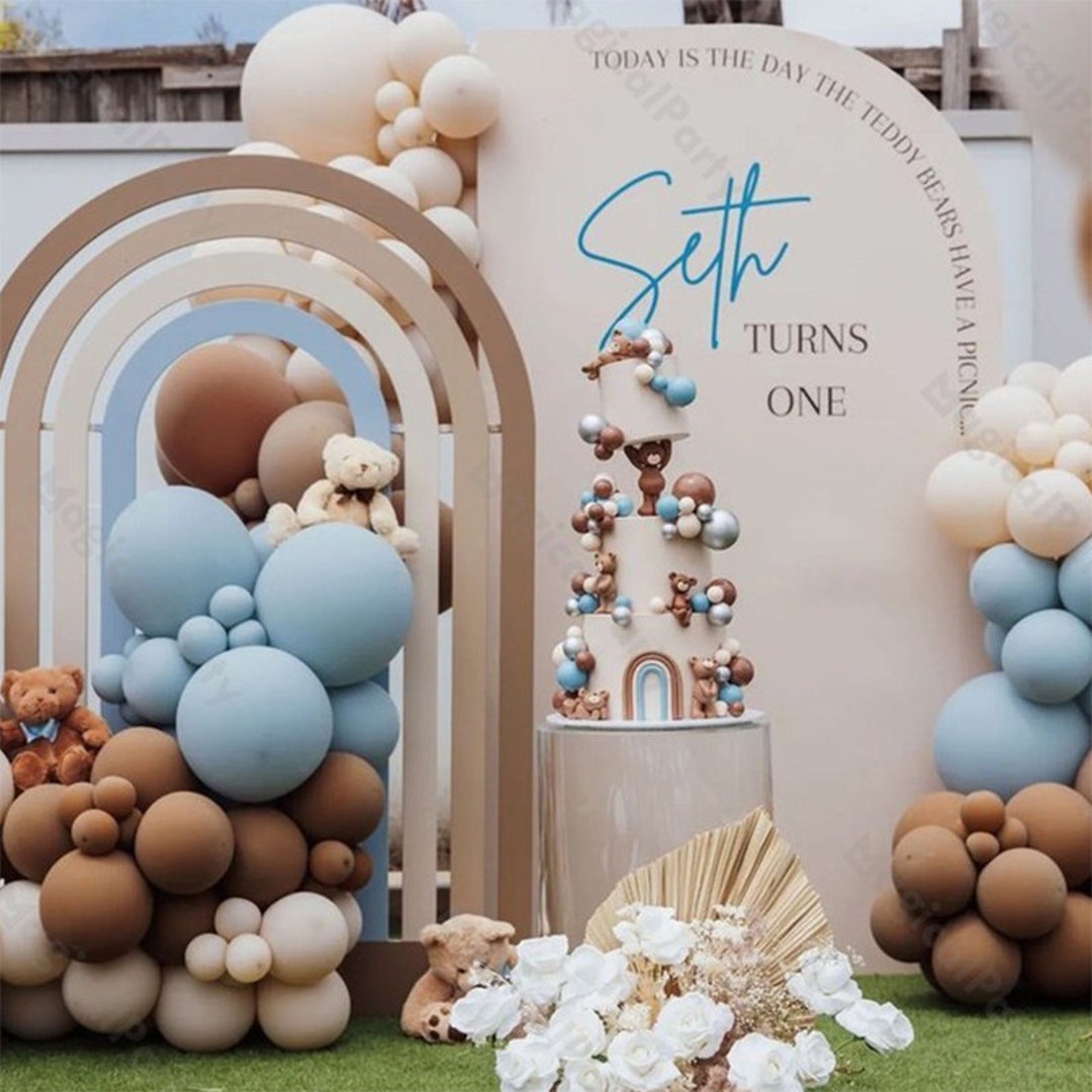 111pcs Brown Themed Balloon Dusty Blue Arch Eucalyptus Balloons Garland ...