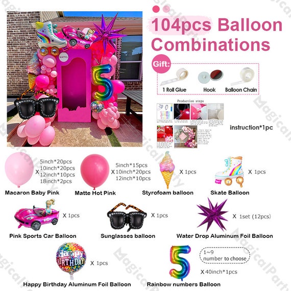 104pcs Pink Gold Balloon Glue Chain, Baby Birthday Party Background  Decoration Balloon Set
