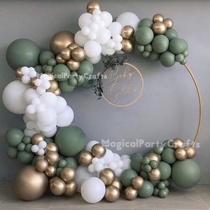 137pcs Eucalyptus Balloons Garland Arch Retro SAGE Green Balloons Kit Chrome Gold Globe for Baby Shower Birthday Bridal Shower Wedding Decor