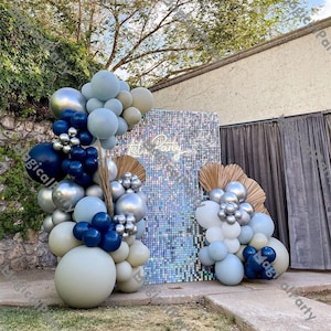 119pcs Peal Midnight Navy Blue Balloon Garland Pastel Blue Silver Sand Latex Balloon Birthday Wedding Engagement Valentine&#39;s Day Party Decor