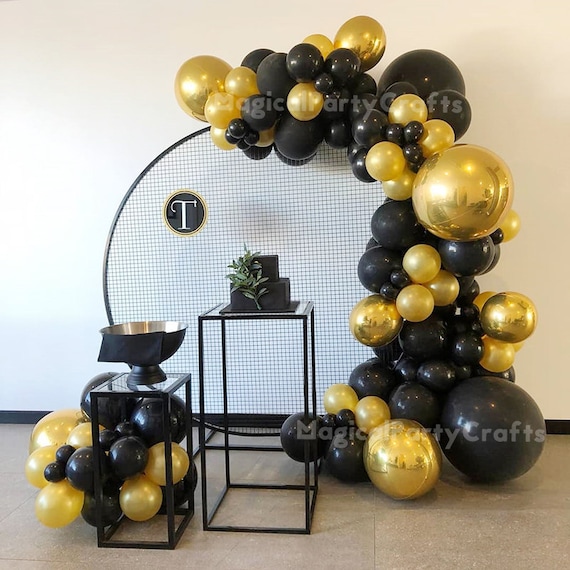 Feliz cumpleaños Globo Decoración Cumpleaños Guirnalda Globo Fondo de oro  negro para bodas de cumpleaños Fiesta